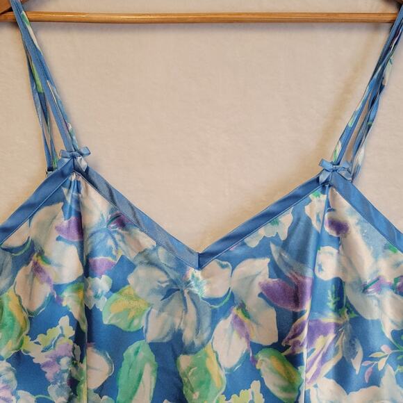 Delicates Floral Satin Mini Slip Dress Coquette Bows Lingerie Romantic Size L - Picture 6 of 9